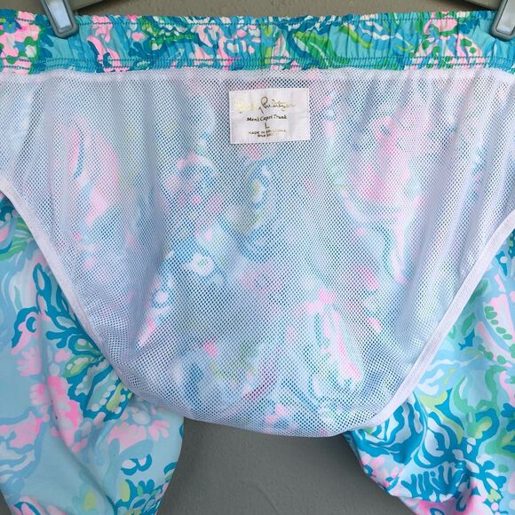Lilly Pulitzer Swim Trunks L Blue Fish Print Pockets Lined Aqua La Vista Ibiza - Picture 7 of 14